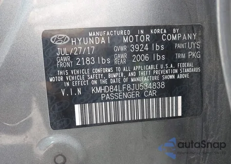 2018 Hyundai Elantra Sel z USA, uszkodzony, nr VIN KMHD84LF8JU534838